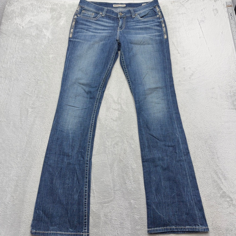 BKE Jeans Womens 30 Blue Payton Bootcut Low Rise Long Inseam Embroidered Denim